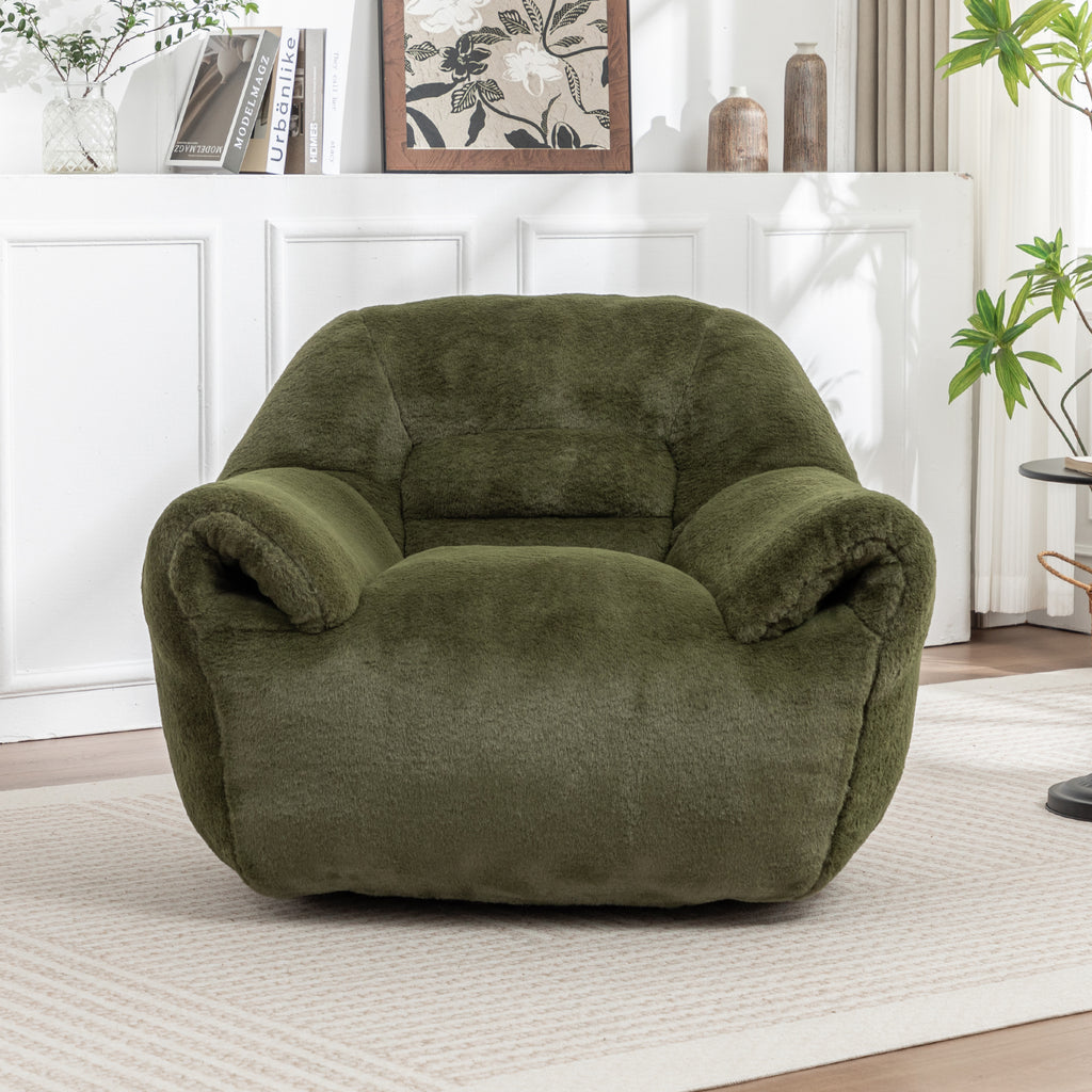Bean Bag Chair, Comfy Bean Bag Sofa with Back Support, Faux Fur Bean Bag Chair for Adults and Kids, Stuffed Floor Sofa for Living Room, Bedroom, Apartment, Green