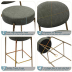 29'' H Seat Height Upholstered Bar Stools Set of 2 Faux Leather Counter Dining Stool with Golden Legs Modern Round Kitchen Chairs (Green)