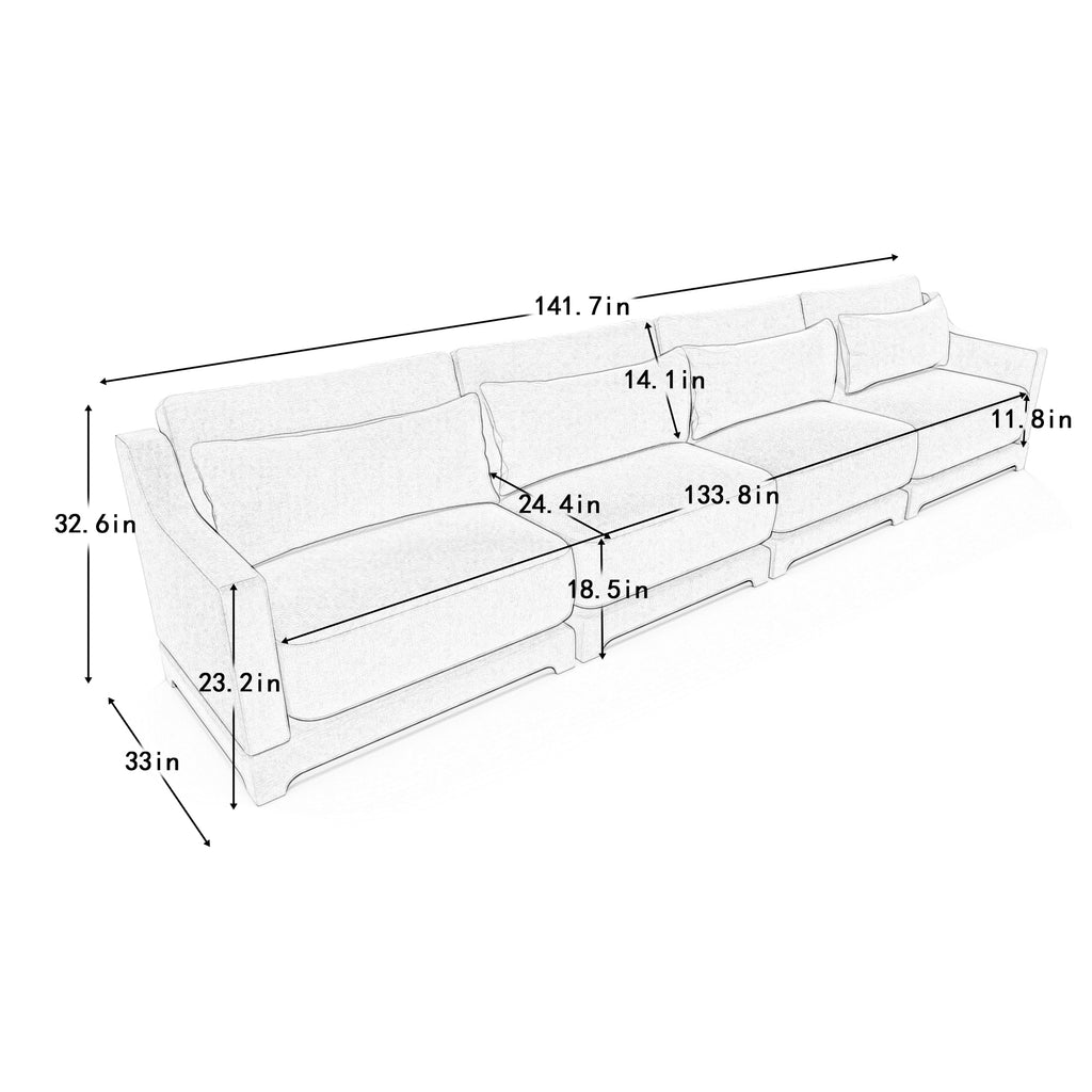 Four - seater chenille sofa with lumbar pillow,Ergonomic, solid wood frame, high - resilience sponge, easy install,Suits hotels, lounges,Green