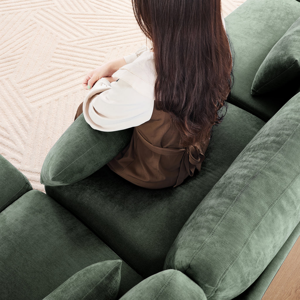 Four - seater chenille sofa with lumbar pillow,Ergonomic, solid wood frame, high - resilience sponge, easy install,Suits hotels, lounges,Green