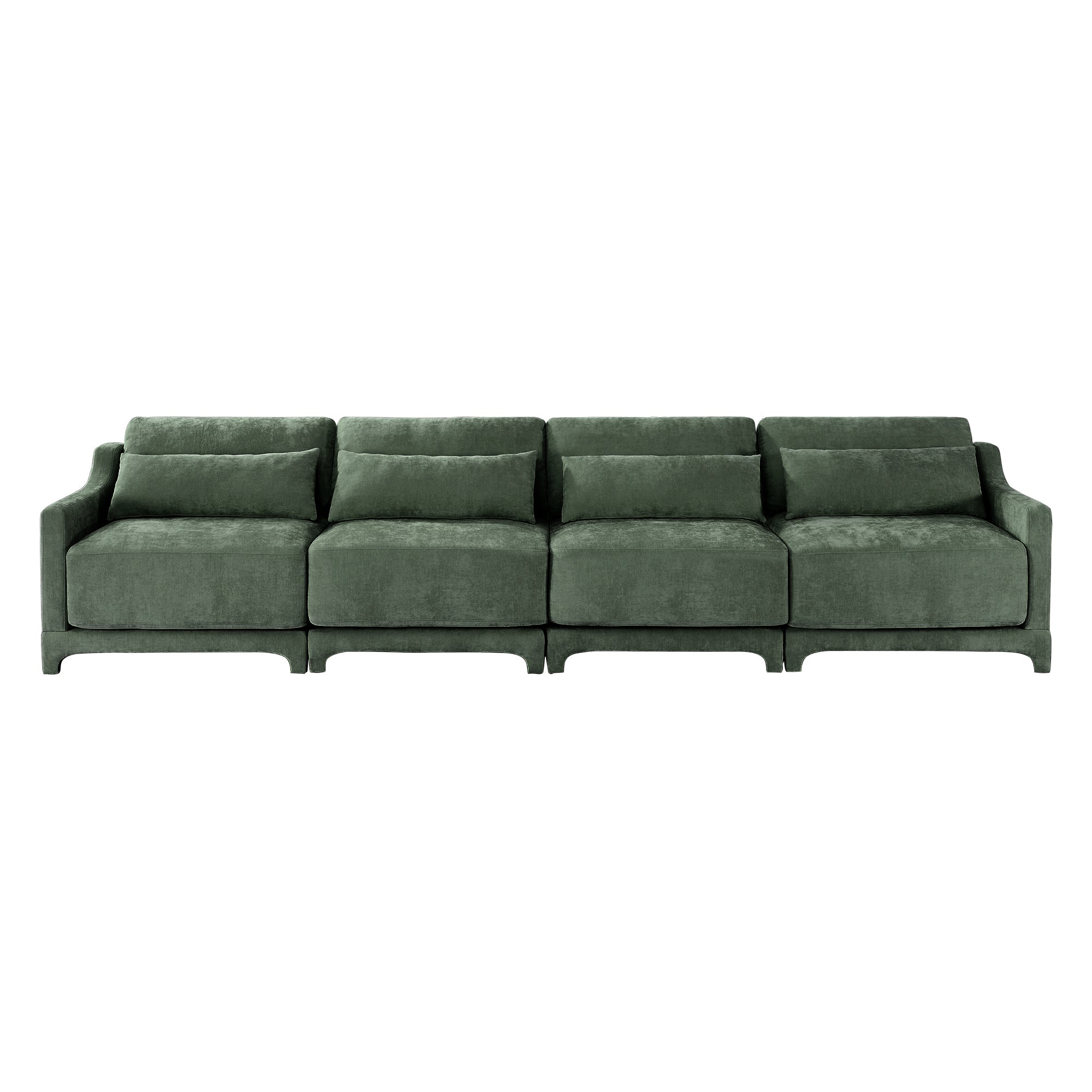 Four - seater chenille sofa with lumbar pillow,Ergonomic, solid wood frame, high - resilience sponge, easy install,Suits hotels, lounges,Green