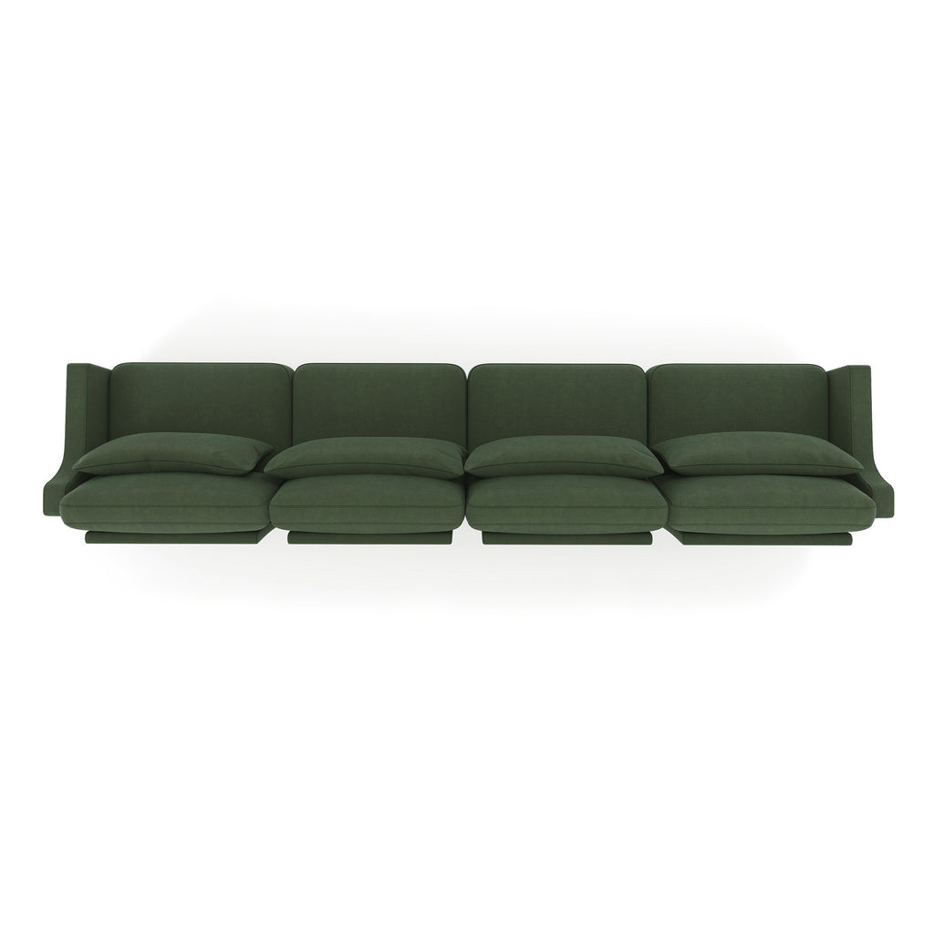 Four - seater chenille sofa with lumbar pillow,Ergonomic, solid wood frame, high - resilience sponge, easy install,Suits hotels, lounges,Green