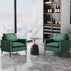 TS Nordic Retro Green Leather Upholstered Sofa Chair 2PC Casual Living Room Balcony Bedroom Lounge Chair with Soft Pillows Accent Chair