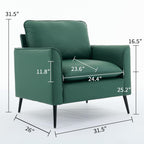 TS Nordic Retro Green Leather Upholstered Sofa Chair 2PC Casual Living Room Balcony Bedroom Lounge Chair with Soft Pillows Accent Chair