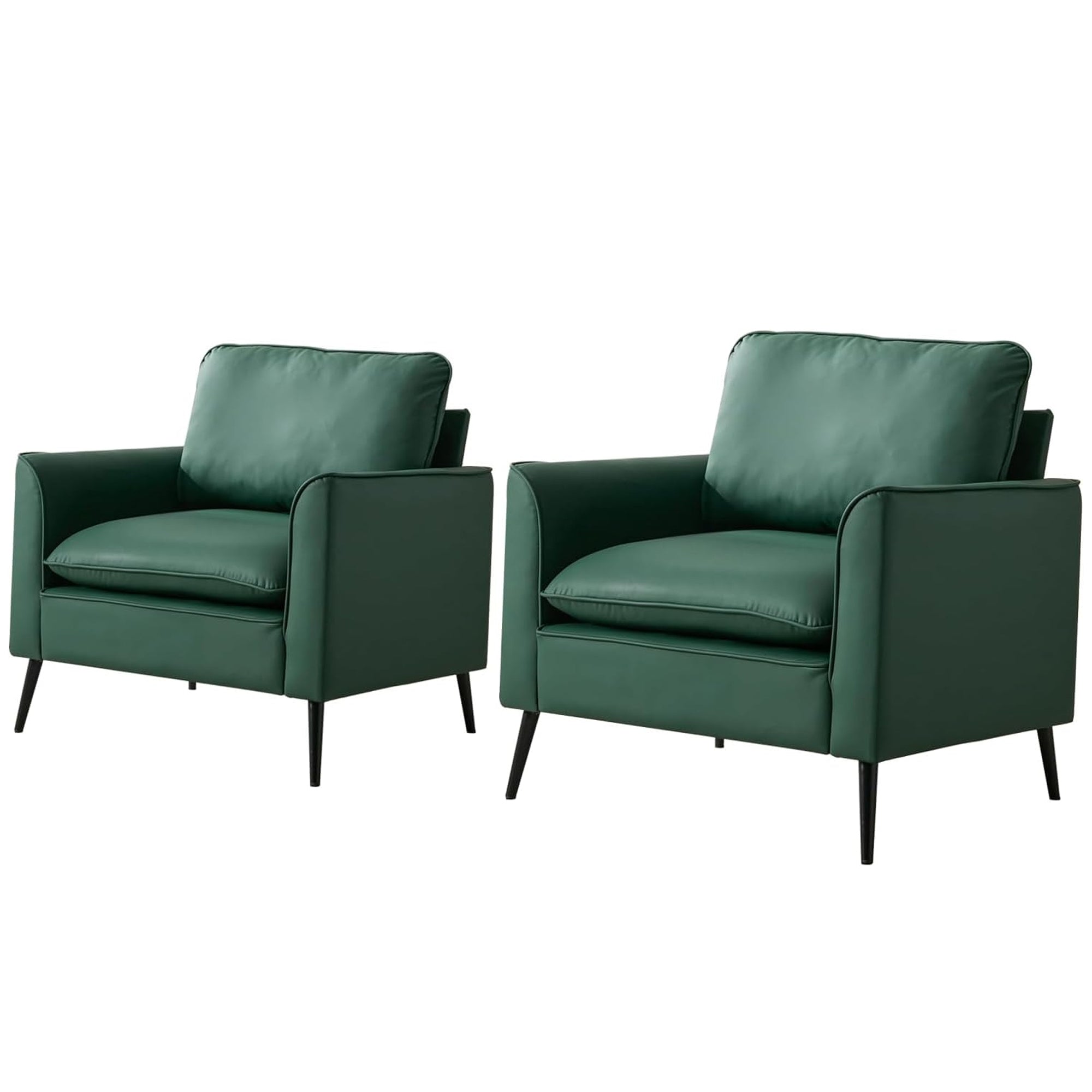 TS Nordic Retro Green Leather Upholstered Sofa Chair 2PC Casual Living Room Balcony Bedroom Lounge Chair with Soft Pillows Accent Chair