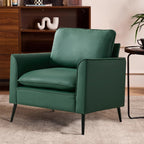 TS Nordic Retro Green Leather Upholstered Sofa Chair 2PC Casual Living Room Balcony Bedroom Lounge Chair with Soft Pillows Accent Chair