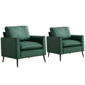 TS Nordic Retro Green Leather Upholstered Sofa Chair 2PC Casual Living Room Balcony Bedroom Lounge Chair with Soft Pillows Accent Chair