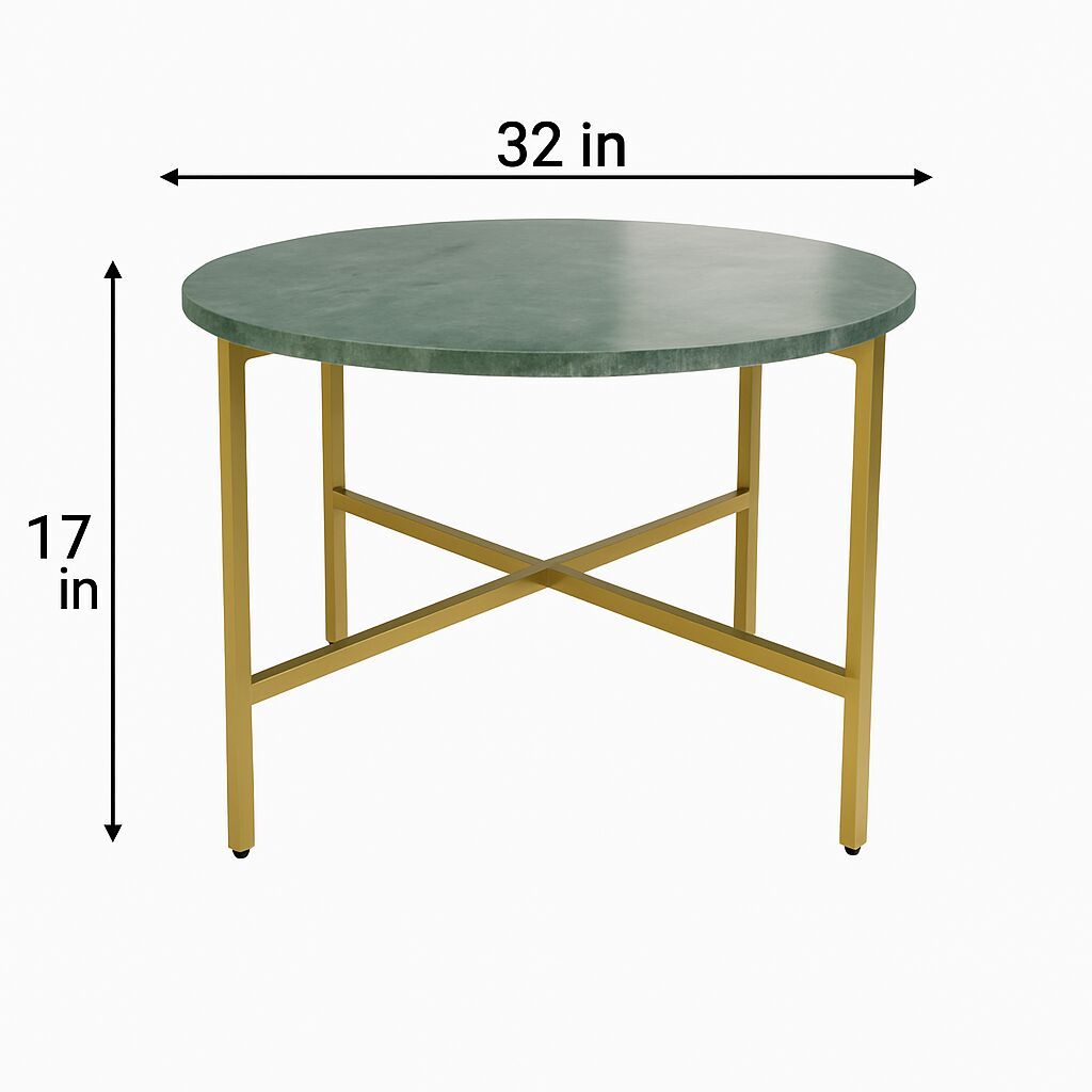 Green Marble Nesting Table with Golden Metal Frame (17' Height) | Elegant & Sturdy Side Table | Luxurious Space-Saving Design | Perfect for Living Room, Bedroom, Office & Home Décor