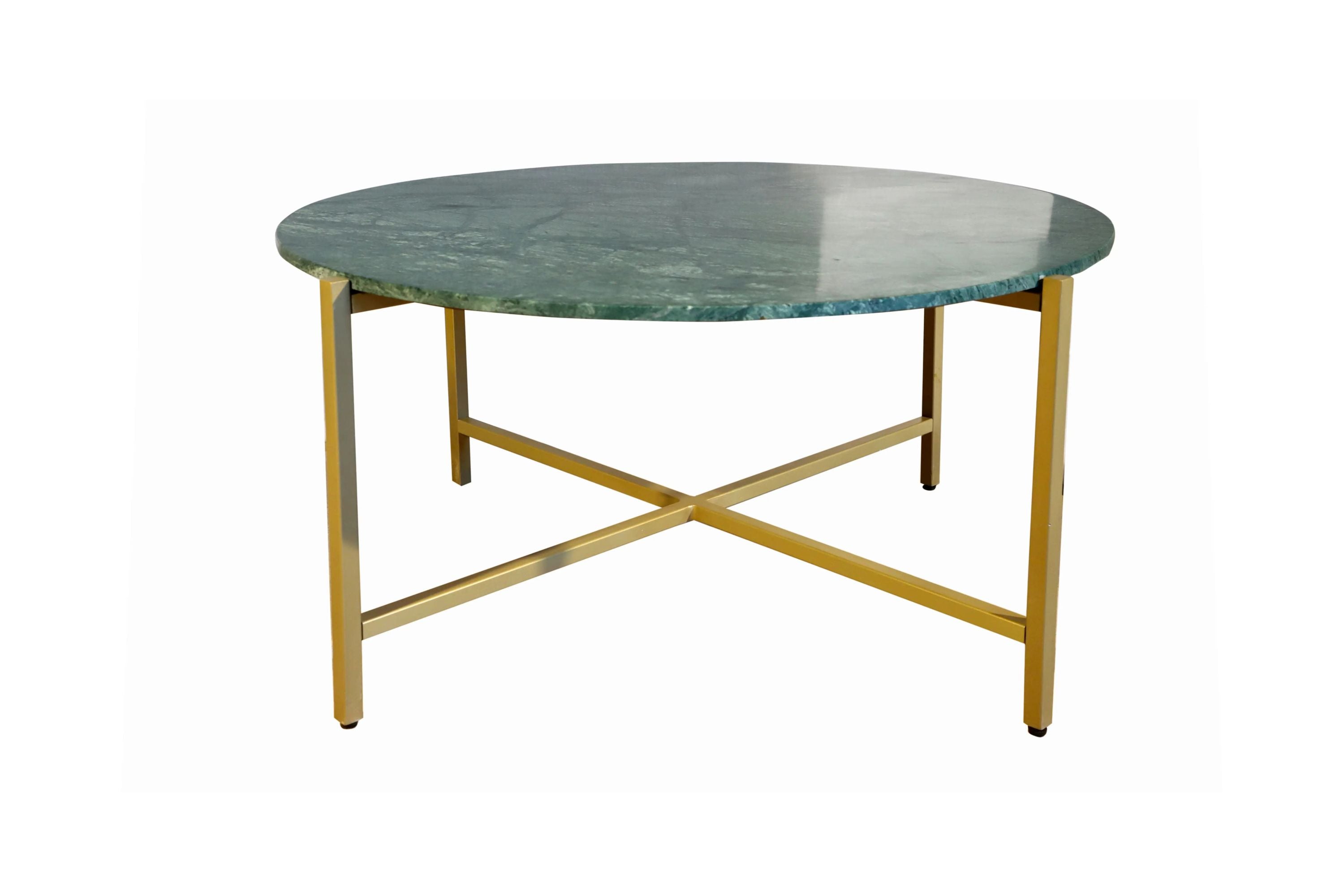 Green Marble Nesting Table with Golden Metal Frame (17' Height) | Elegant & Sturdy Side Table | Luxurious Space-Saving Design | Perfect for Living Room, Bedroom, Office & Home Décor