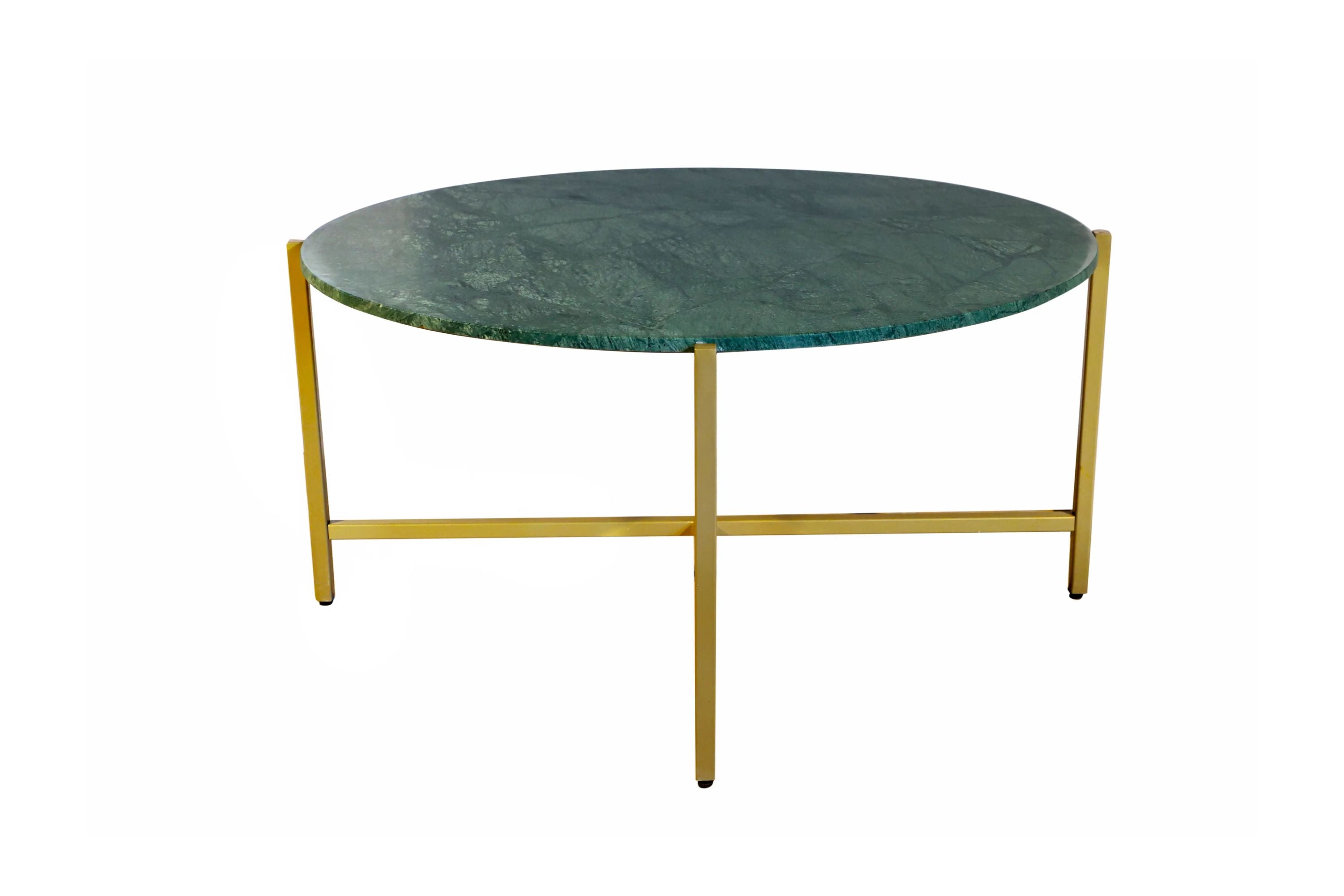 Green Marble Nesting Table with Golden Metal Frame (17' Height) | Elegant & Sturdy Side Table | Luxurious Space-Saving Design | Perfect for Living Room, Bedroom, Office & Home Décor