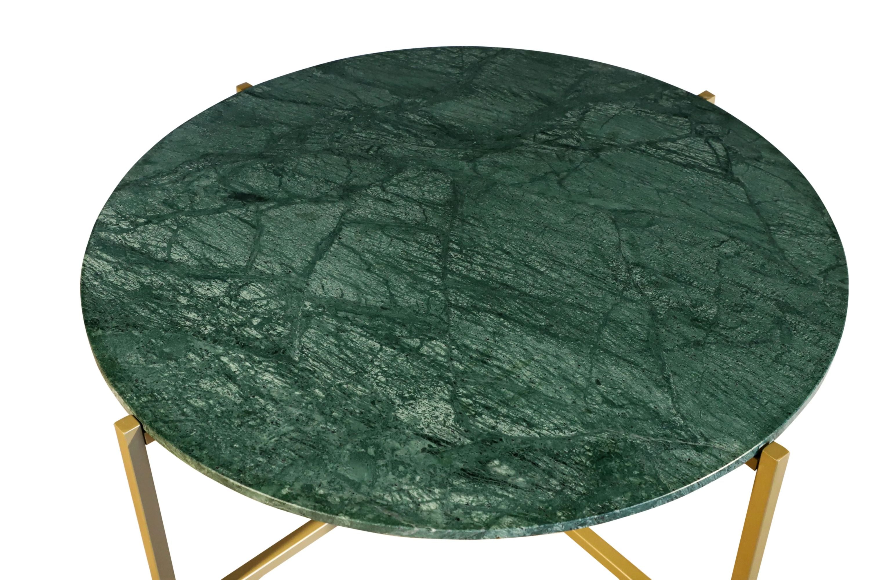 Green Marble Nesting Table with Golden Metal Frame (17' Height) | Elegant & Sturdy Side Table | Luxurious Space-Saving Design | Perfect for Living Room, Bedroom, Office & Home Décor
