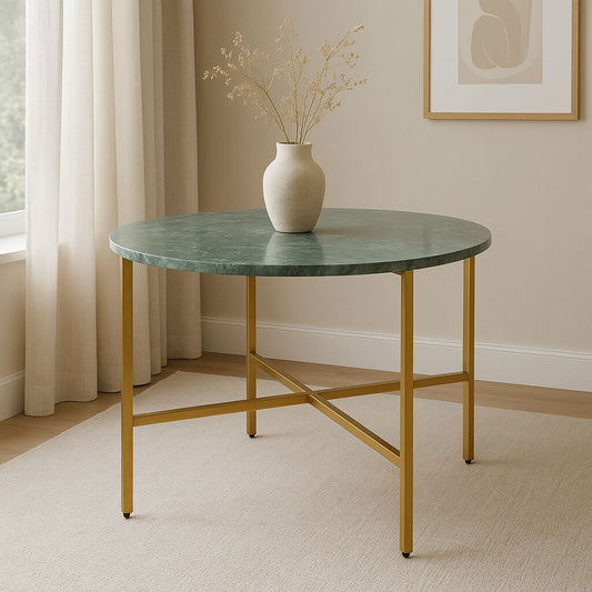 Green Marble Nesting Table with Golden Metal Frame (17' Height) | Elegant & Sturdy Side Table | Luxurious Space-Saving Design | Perfect for Living Room, Bedroom, Office & Home Décor