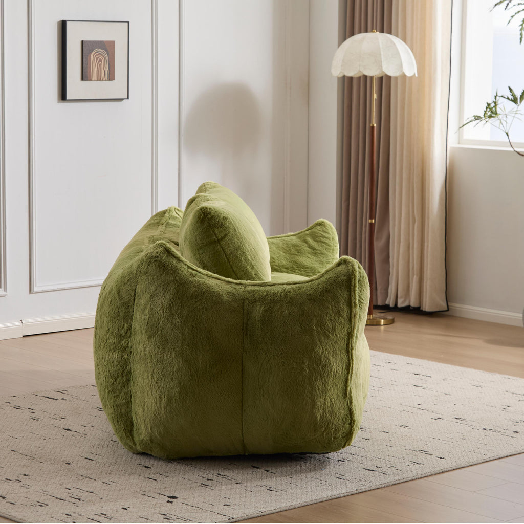 Giant Bean Bag Couch for Adults, Ultra Soft Fluffy Loveseat Bean Bag Sofa, Oversized Chase Lounge Chair Indoor for Living Room Bedroom, No Assembly Required Cozy Reading Chair with Pillows, Green