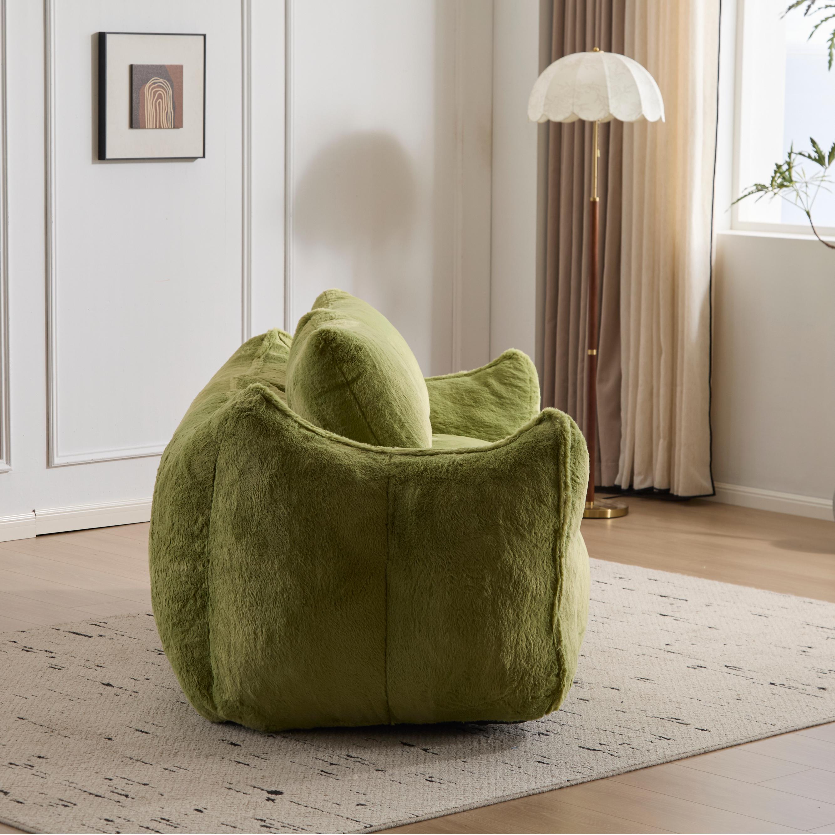 Giant Bean Bag Couch for Adults, Ultra Soft Fluffy Loveseat Bean Bag Sofa, Oversized Chase Lounge Chair Indoor for Living Room Bedroom, No Assembly Required Cozy Reading Chair with Pillows, Green