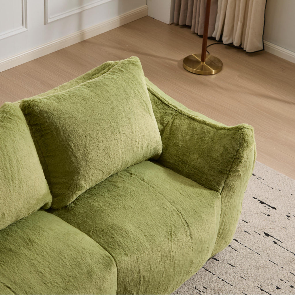 Giant Bean Bag Couch for Adults, Ultra Soft Fluffy Loveseat Bean Bag Sofa, Oversized Chase Lounge Chair Indoor for Living Room Bedroom, No Assembly Required Cozy Reading Chair with Pillows, Green