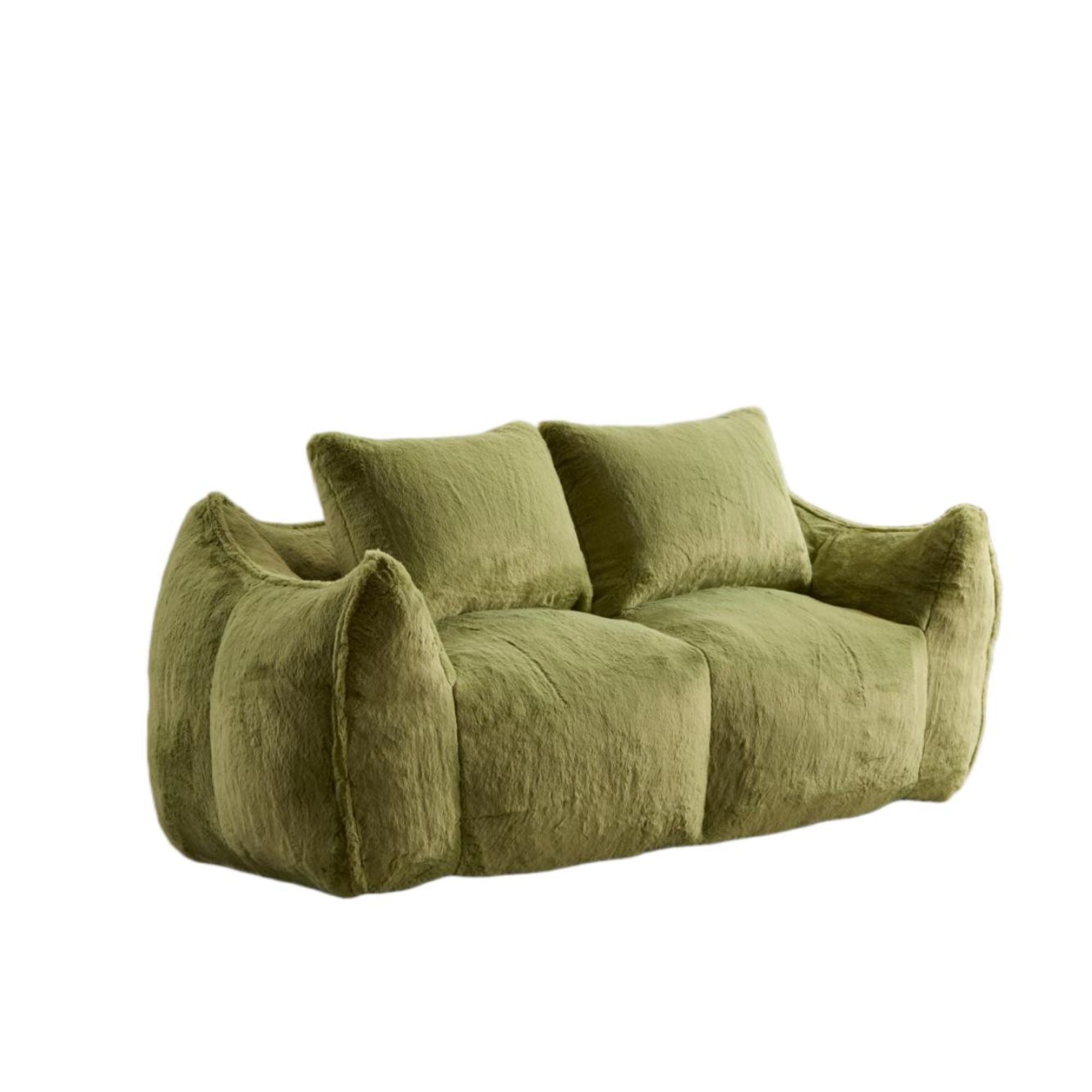 Giant Bean Bag Couch for Adults, Ultra Soft Fluffy Loveseat Bean Bag Sofa, Oversized Chase Lounge Chair Indoor for Living Room Bedroom, No Assembly Required Cozy Reading Chair with Pillows, Green