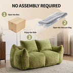 Giant Bean Bag Couch for Adults, Ultra Soft Fluffy Loveseat Bean Bag Sofa, Oversized Chase Lounge Chair Indoor for Living Room Bedroom, No Assembly Required Cozy Reading Chair with Pillows, Green