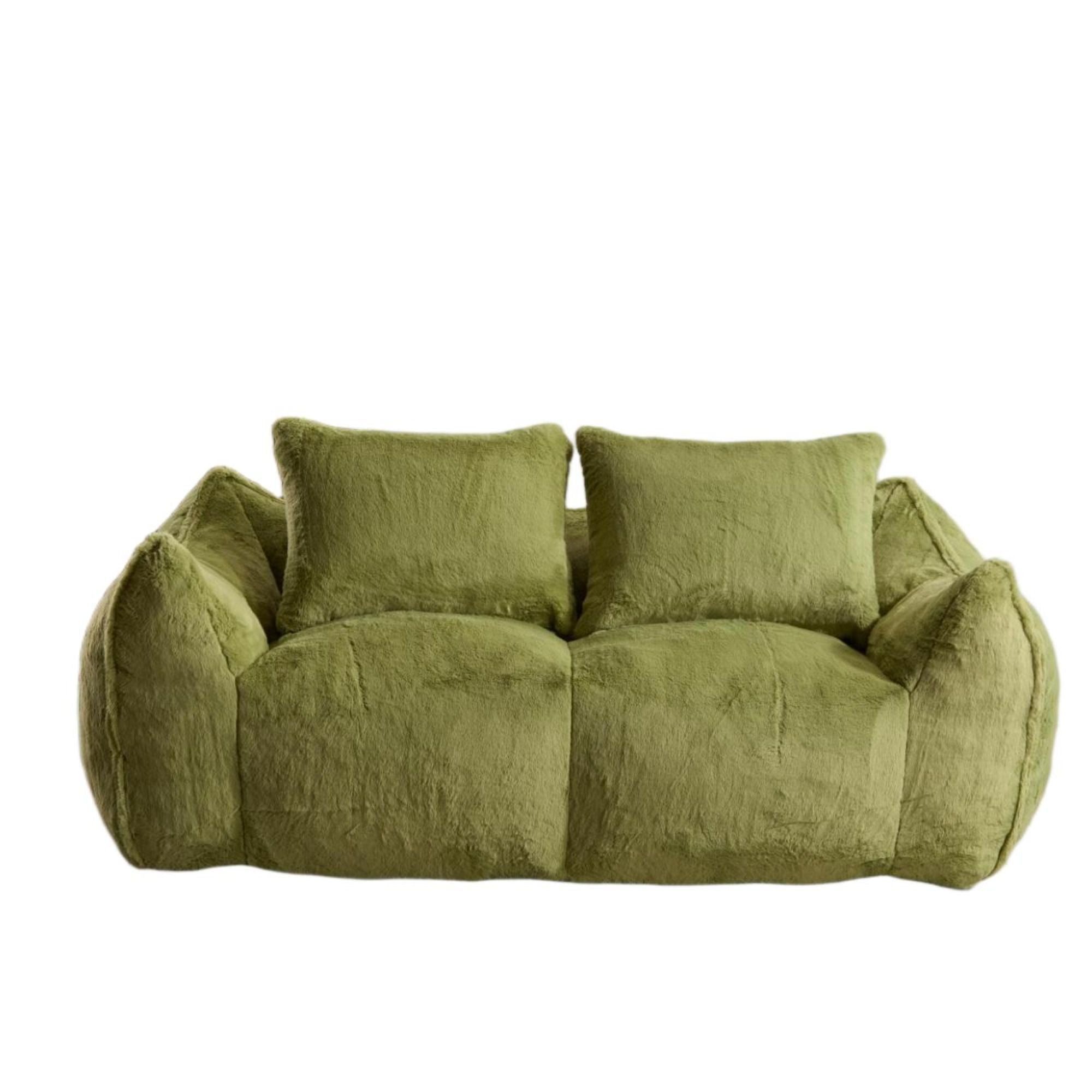 Giant Bean Bag Couch for Adults, Ultra Soft Fluffy Loveseat Bean Bag Sofa, Oversized Chase Lounge Chair Indoor for Living Room Bedroom, No Assembly Required Cozy Reading Chair with Pillows, Green