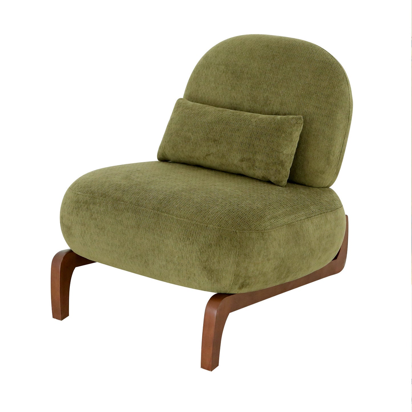 Cute Accent Chair with Solid Wood Legs, Velvet Living Room Chair with Soft Cushion, Cozy Bedroom Chair, Comfy Armless Reading Chair for Apartment, Waiting Room, Balcony (Green) Accent Chair