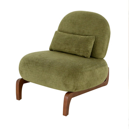 Cute Accent Chair with Solid Wood Legs, Velvet Living Room Chair with Soft Cushion, Cozy Bedroom Chair, Comfy Armless Reading Chair for Apartment, Waiting Room, Balcony (Green) Accent Chair
