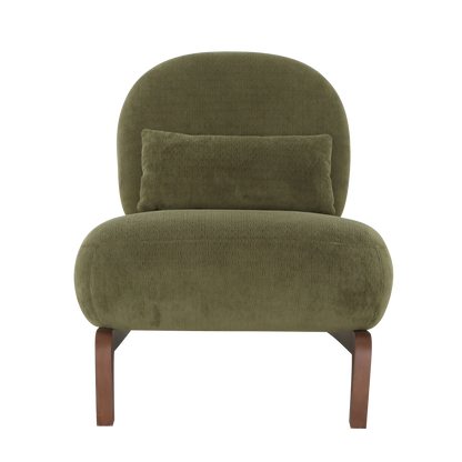 Cute Accent Chair with Solid Wood Legs, Velvet Living Room Chair with Soft Cushion, Cozy Bedroom Chair, Comfy Armless Reading Chair for Apartment, Waiting Room, Balcony (Green) Accent Chair