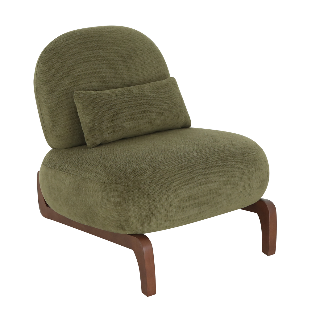 Cute Accent Chair with Solid Wood Legs, Velvet Living Room Chair with Soft Cushion, Cozy Bedroom Chair, Comfy Armless Reading Chair for Apartment, Waiting Room, Balcony (Green) Accent Chair