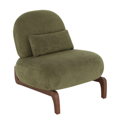 Cute Accent Chair with Solid Wood Legs, Velvet Living Room Chair with Soft Cushion, Cozy Bedroom Chair, Comfy Armless Reading Chair for Apartment, Waiting Room, Balcony (Green) Accent Chair