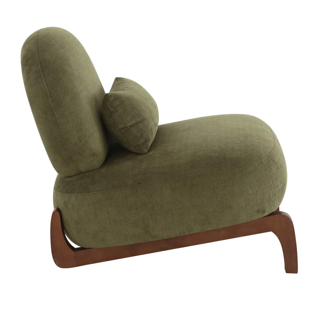 Cute Accent Chair with Solid Wood Legs, Velvet Living Room Chair with Soft Cushion, Cozy Bedroom Chair, Comfy Armless Reading Chair for Apartment, Waiting Room, Balcony (Green) Accent Chair