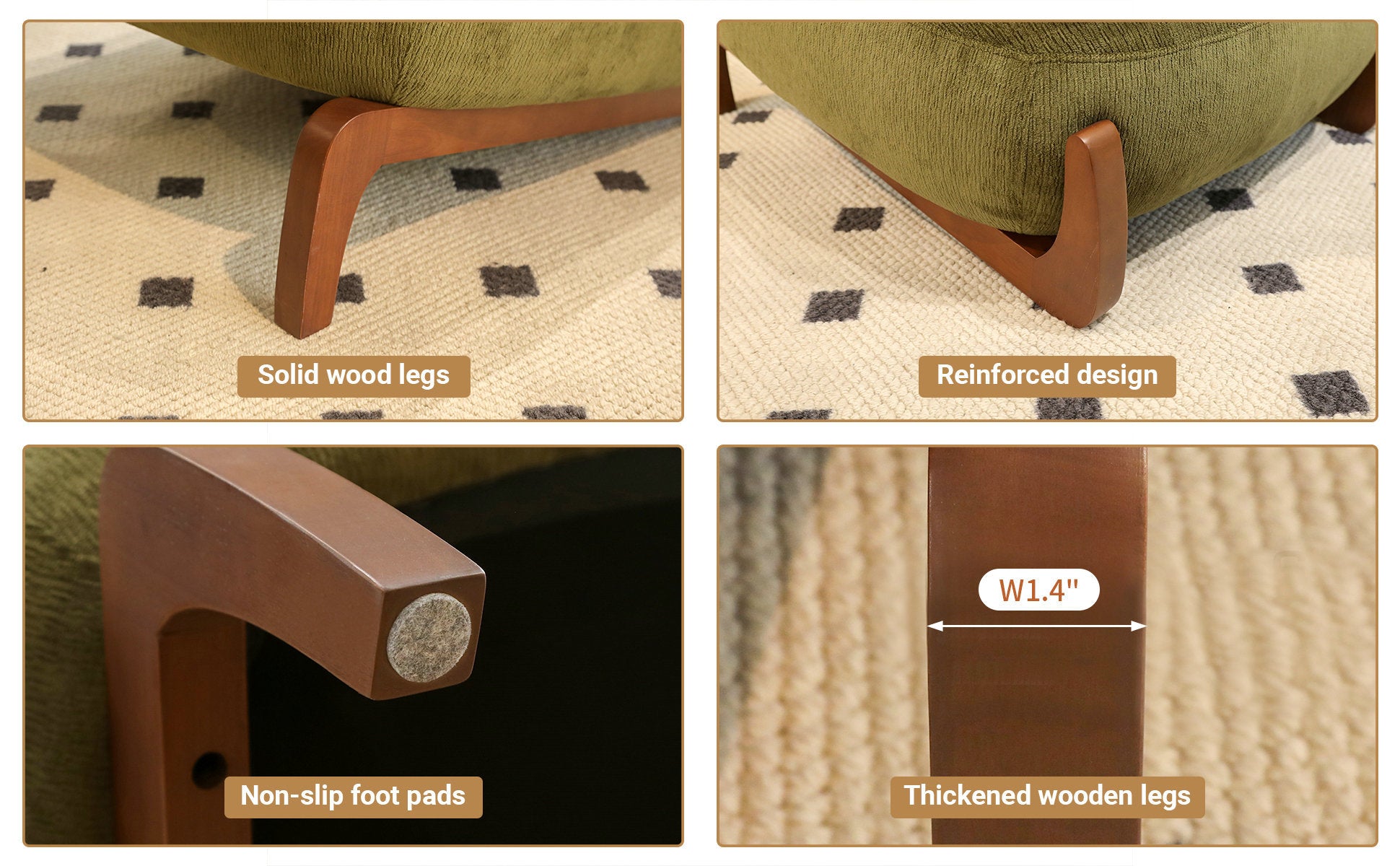 Cute Accent Chair with Solid Wood Legs, Velvet Living Room Chair with Soft Cushion, Cozy Bedroom Chair, Comfy Armless Reading Chair for Apartment, Waiting Room, Balcony (Green) Accent Chair