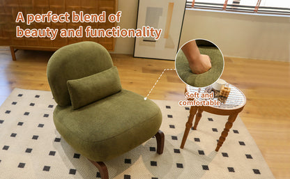 Cute Accent Chair with Solid Wood Legs, Velvet Living Room Chair with Soft Cushion, Cozy Bedroom Chair, Comfy Armless Reading Chair for Apartment, Waiting Room, Balcony (Green) Accent Chair