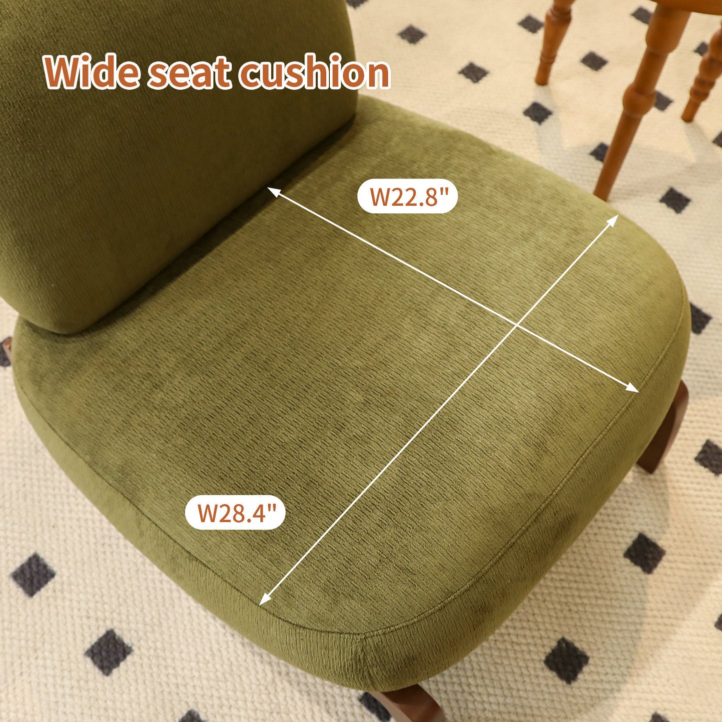 Cute Accent Chair with Solid Wood Legs, Velvet Living Room Chair with Soft Cushion, Cozy Bedroom Chair, Comfy Armless Reading Chair for Apartment, Waiting Room, Balcony (Green) Accent Chair