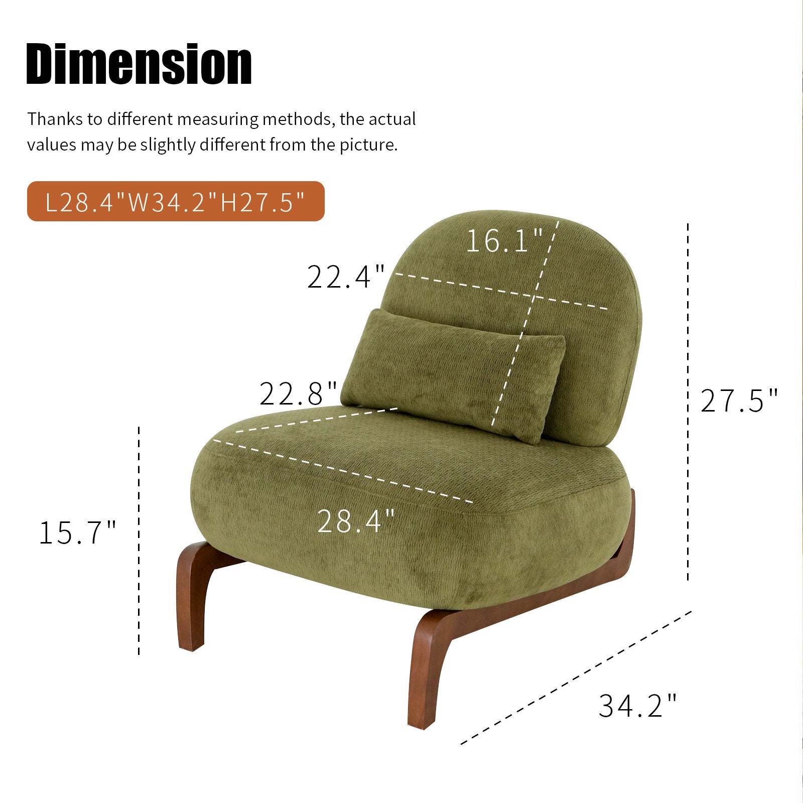 Cute Accent Chair with Solid Wood Legs, Velvet Living Room Chair with Soft Cushion, Cozy Bedroom Chair, Comfy Armless Reading Chair for Apartment, Waiting Room, Balcony (Green) Accent Chair