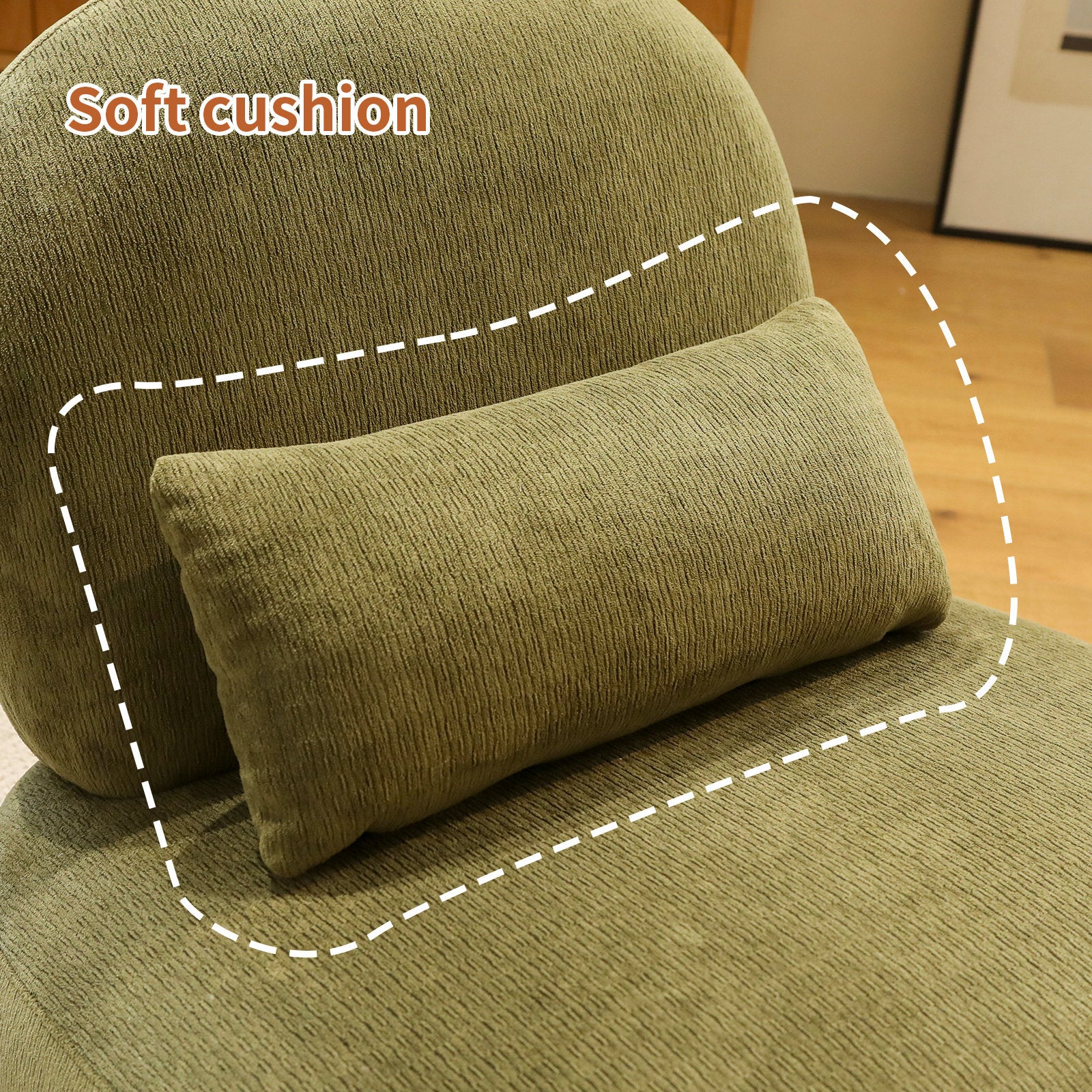 Cute Accent Chair with Solid Wood Legs, Velvet Living Room Chair with Soft Cushion, Cozy Bedroom Chair, Comfy Armless Reading Chair for Apartment, Waiting Room, Balcony (Green) Accent Chair