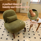 Cute Accent Chair with Solid Wood Legs, Velvet Living Room Chair with Soft Cushion, Cozy Bedroom Chair, Comfy Armless Reading Chair for Apartment, Waiting Room, Balcony (Green) Accent Chair