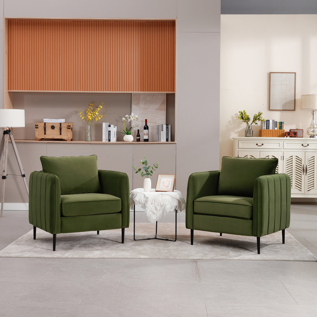 Accent Chair for Living Room, Velvet Comfy Single Sofa Chair Mid-Century Modern Armchair with 1 Pillow and Metal Legs for Bedroom Office Reading