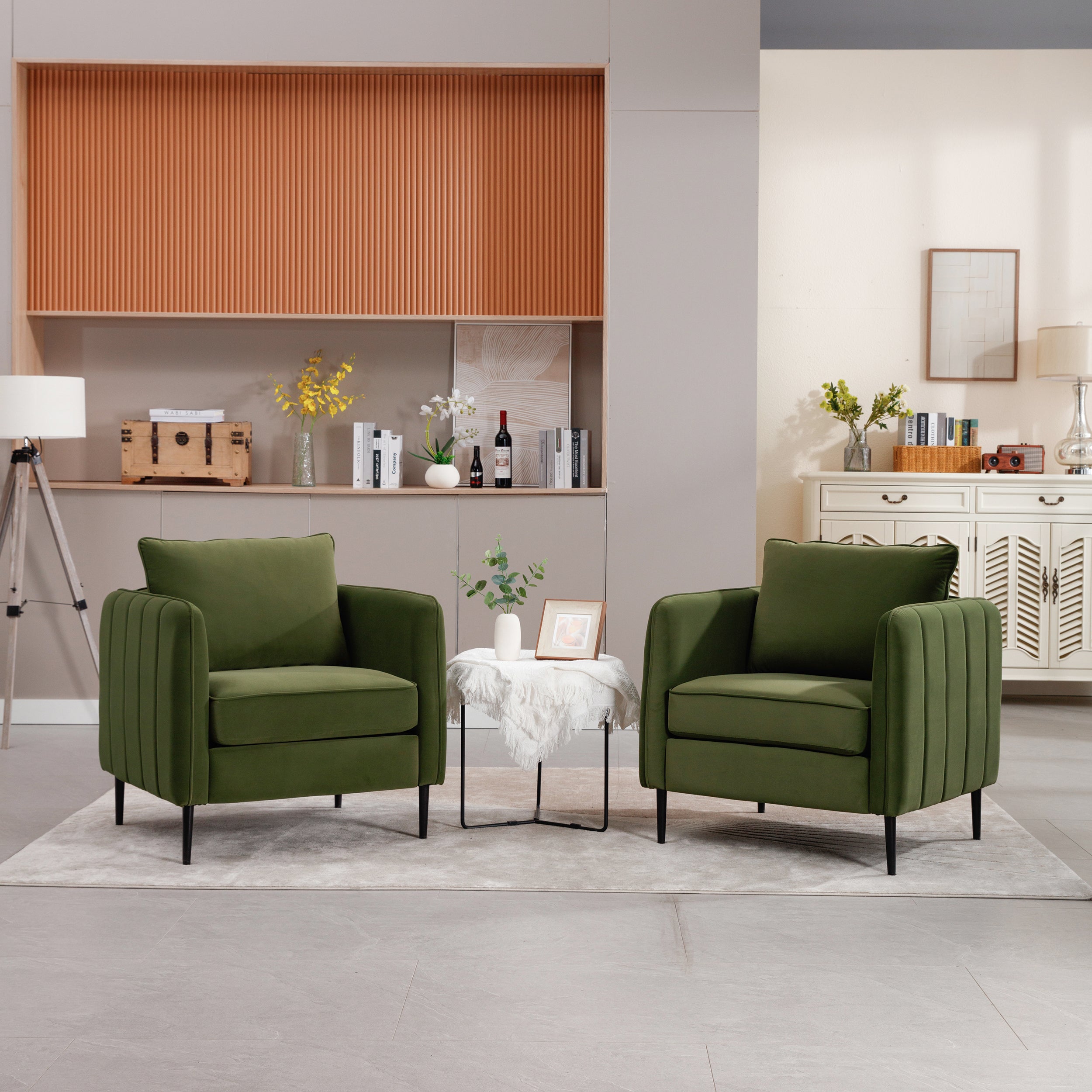 Accent Chair for Living Room, Velvet Comfy Single Sofa Chair Mid-Century Modern Armchair with 1 Pillow and Metal Legs for Bedroom Office Reading