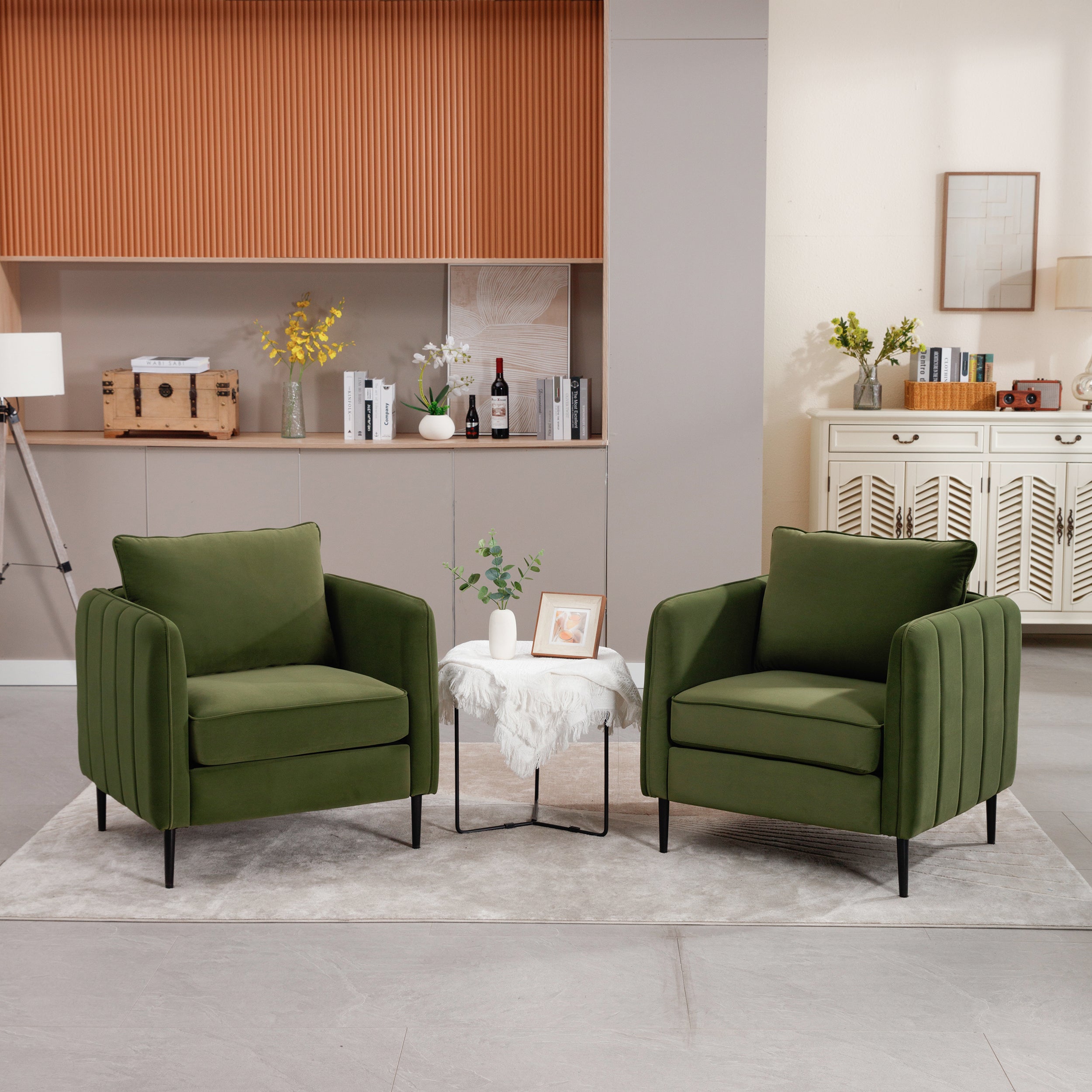 Accent Chair for Living Room, Velvet Comfy Single Sofa Chair Mid-Century Modern Armchair with 1 Pillow and Metal Legs for Bedroom Office Reading