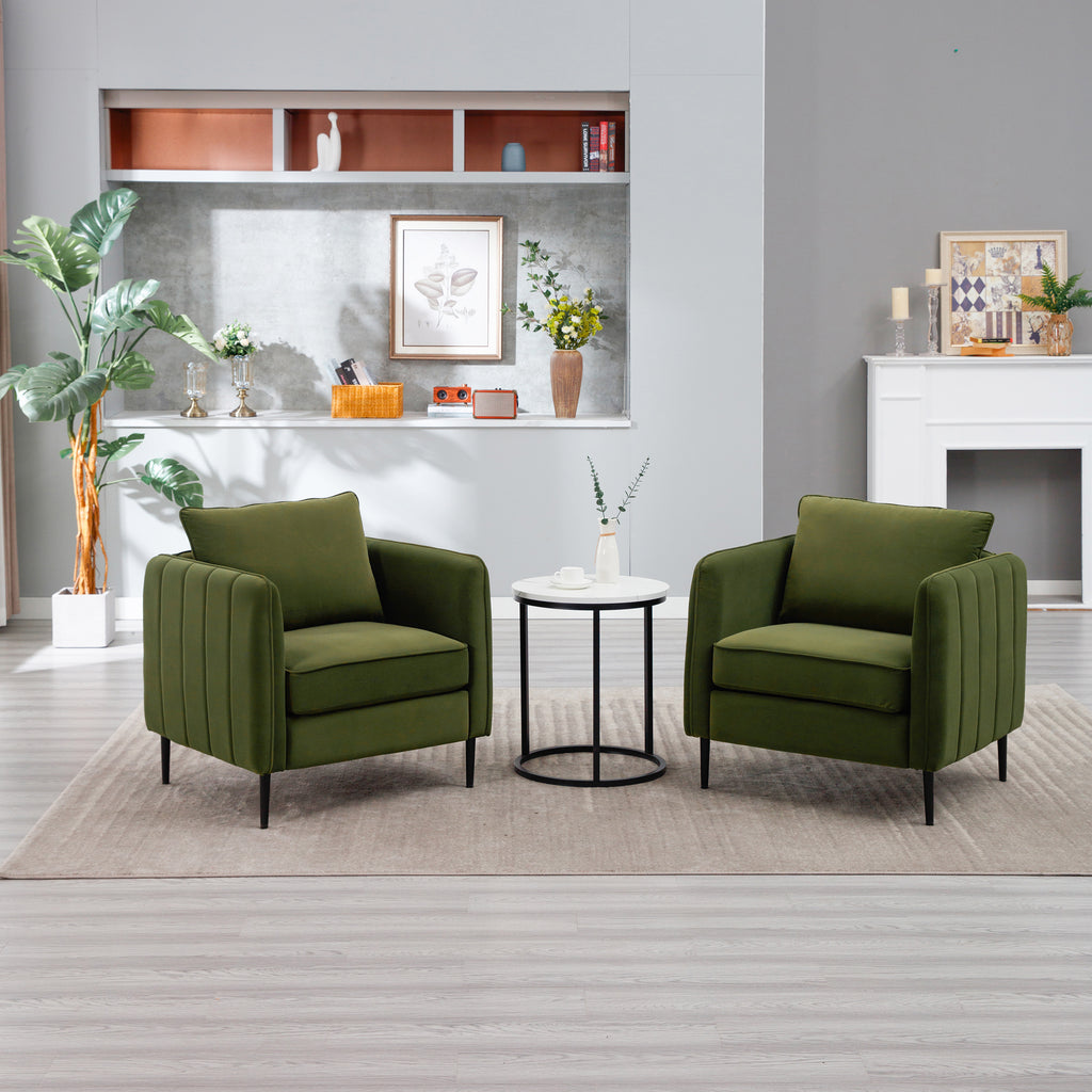 Accent Chair for Living Room, Velvet Comfy Single Sofa Chair Mid-Century Modern Armchair with 1 Pillow and Metal Legs for Bedroom Office Reading