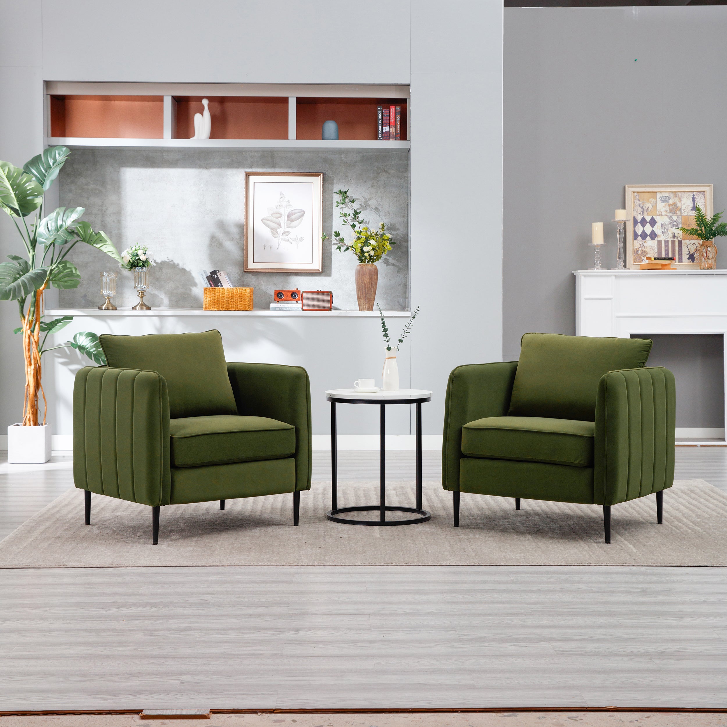 Accent Chair for Living Room, Velvet Comfy Single Sofa Chair Mid-Century Modern Armchair with 1 Pillow and Metal Legs for Bedroom Office Reading