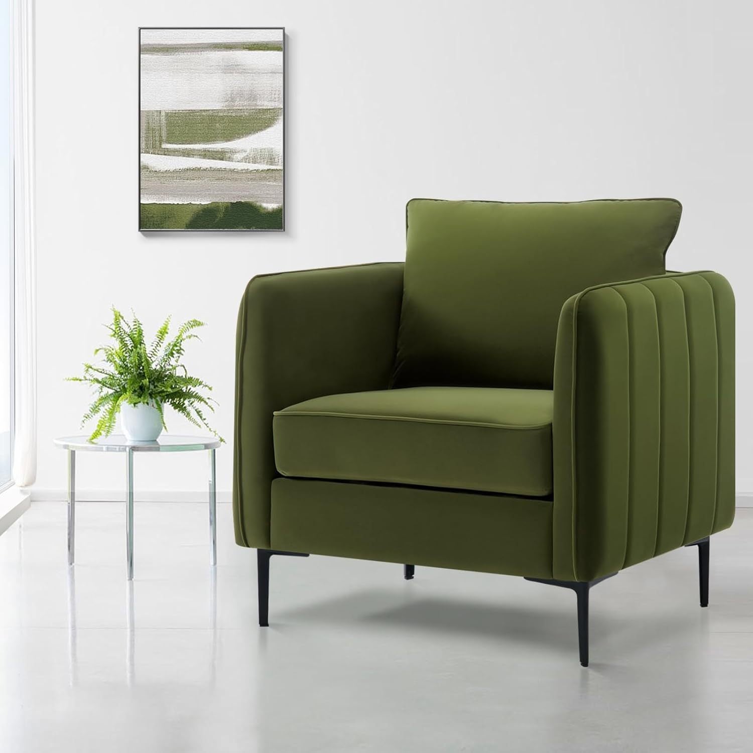 Accent Chair for Living Room, Velvet Comfy Single Sofa Chair Mid-Century Modern Armchair with 1 Pillow and Metal Legs for Bedroom Office Reading