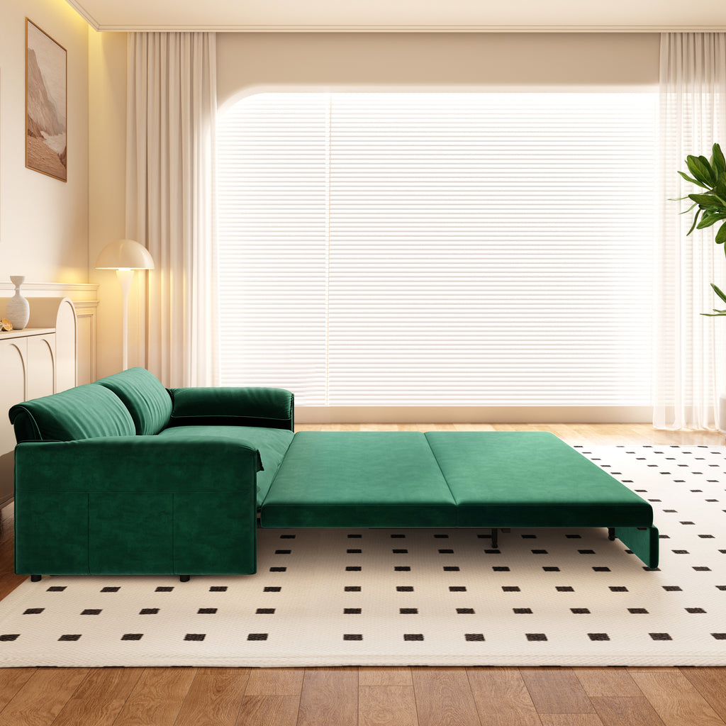 66' Queen Pull Out Sofa Bed, 3-in-1 Convertible Sleeper Sofa with Side Storage,Multi-Functional Velvet Loveseat Bed for Living Room,Bedroom,Apartment,Office Sofa