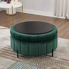 31.5'W Upholstered Round Ottoman With Reversible Lid, Velvet Storage Stool, Channel Tufted Pumpkin-shape Footstool for Living room, Bedroom and Office, Green