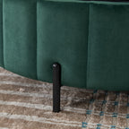 31.5'W Upholstered Round Ottoman With Reversible Lid, Velvet Storage Stool, Channel Tufted Pumpkin-shape Footstool for Living room, Bedroom and Office, Green