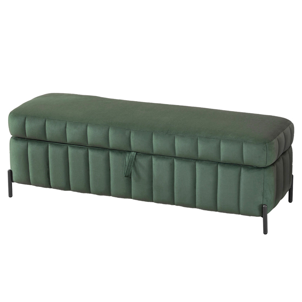 49.21' Wide Upholstered Velvet Storage Soft Bench Footstool Ottoman End of Bed with Metal Legs, Foot Rest for Living Room, Entryway and Bedroom, Green