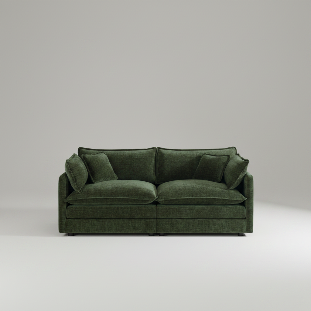 Green sofa on a light gray background