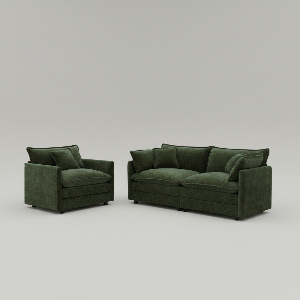 Green Chenille 2-Piece Loveseat and Accent Chair Set