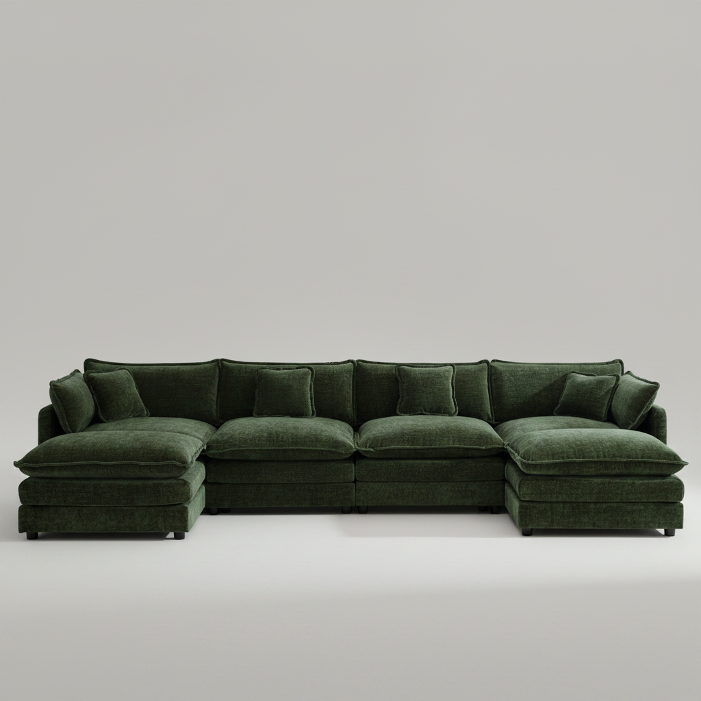 Green sectional sofa on a light gray background