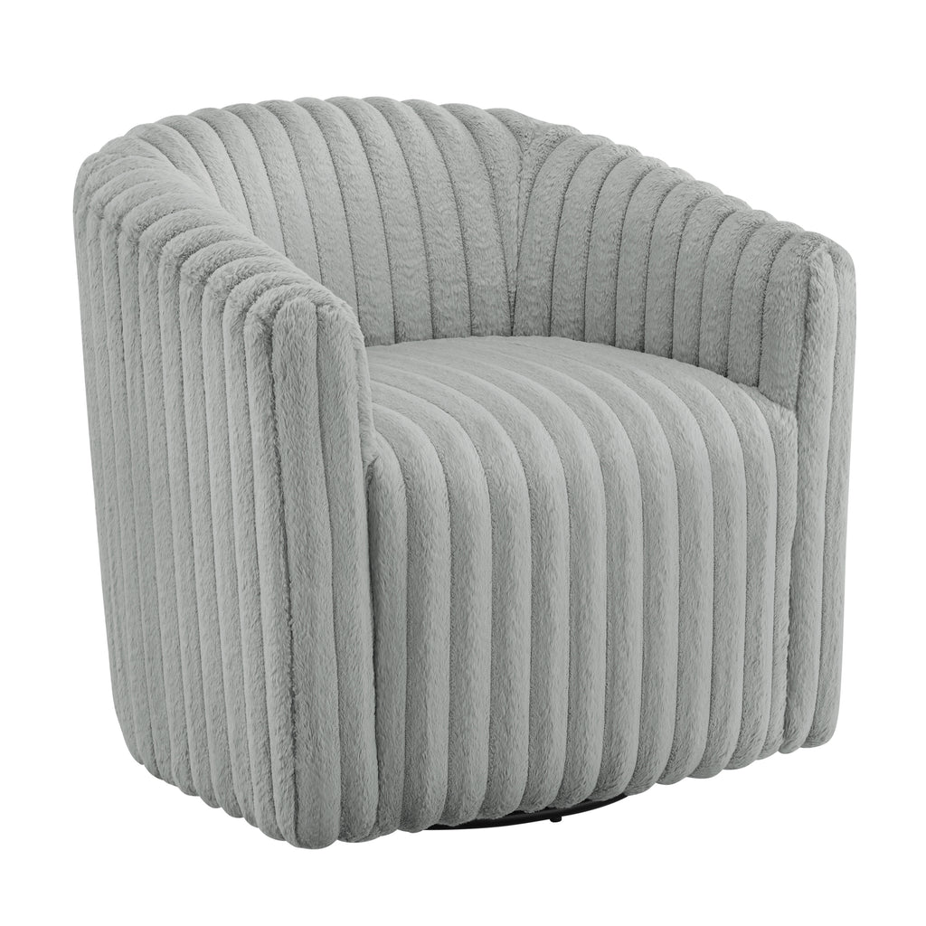 Alexa Ultra Plush Modern Barrel Swivel Chair in Grey with Wide Wale Cord-like Fabric Accent Chair