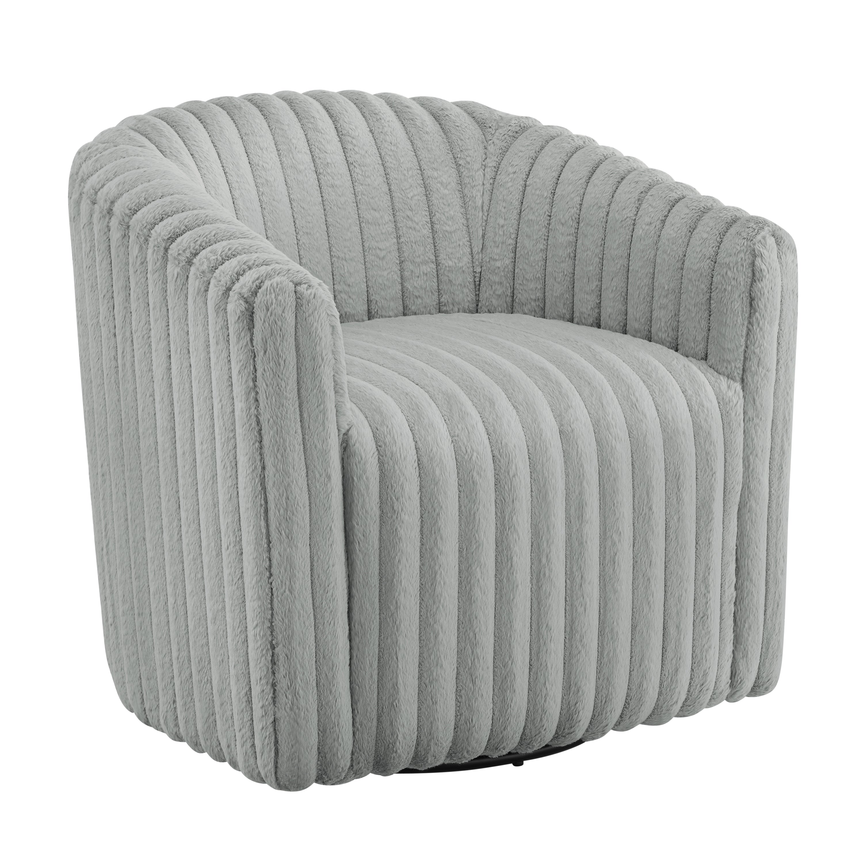 Alexa Ultra Plush Modern Barrel Swivel Chair in Grey with Wide Wale Cord-like Fabric Accent Chair