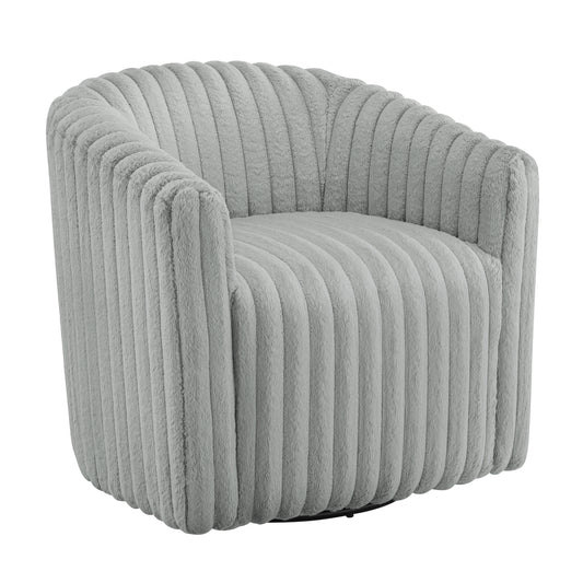 Alexa Ultra Plush Modern Barrel Swivel Chair in Grey with Wide Wale Cord-like Fabric Accent Chair